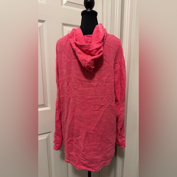 Varsity Pink Linen Hooded Top - Picture 3 of 5